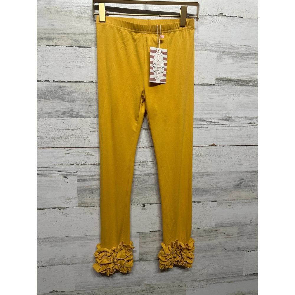 Serendipity Ruffle Leggings Girls Size 10 Mustard Yellow Boutique NWT